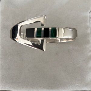 Taxco Mexico 925 Sterling Silver bracelet black onyx and green malachite 7”